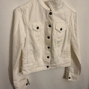 White Cropped Denim Jacket Women M 90s Streetwear Y2K Button Front